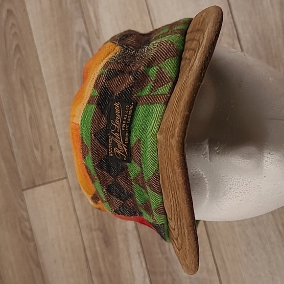 POLO RALPH LAUREN 5 Panel Aztec Southwestern Green Leather Strap Back Cap Hat‎